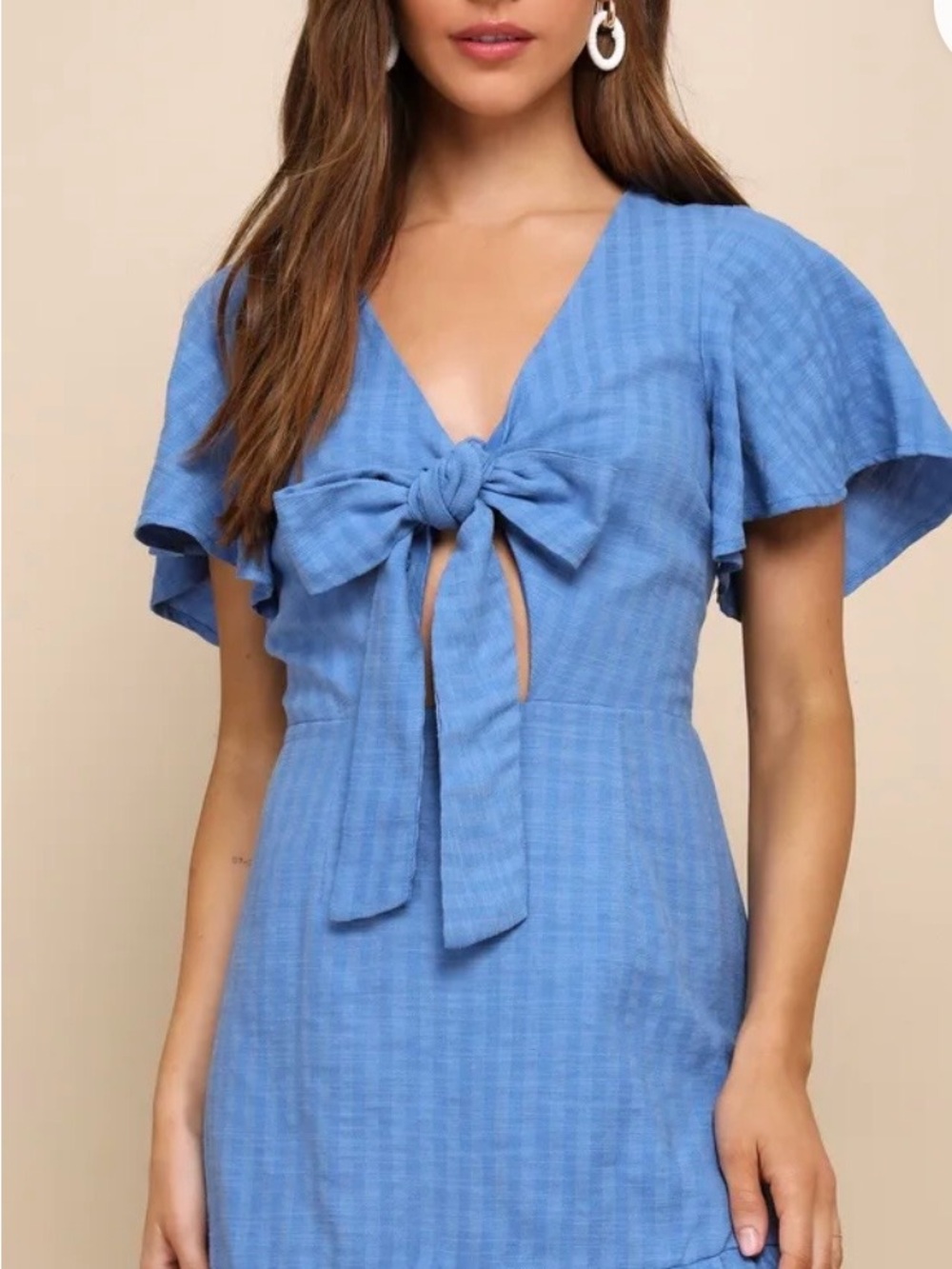 Lulu's Light Blue Tie-Front Flutter Sleeve Mini Dress